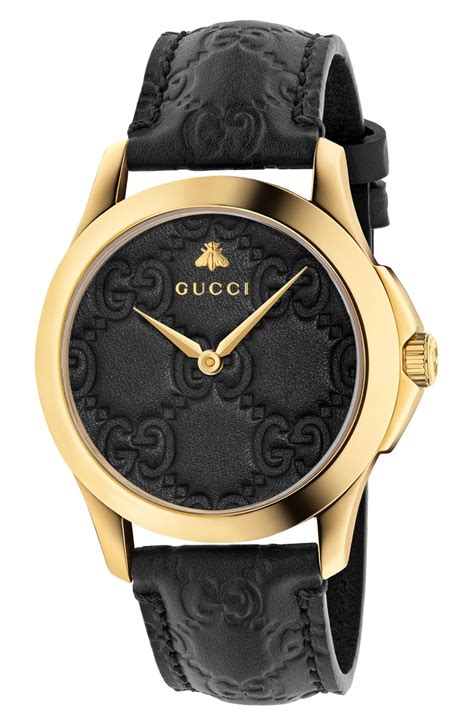 gucci watch black leather band|gucci watch with interchangeable bands.